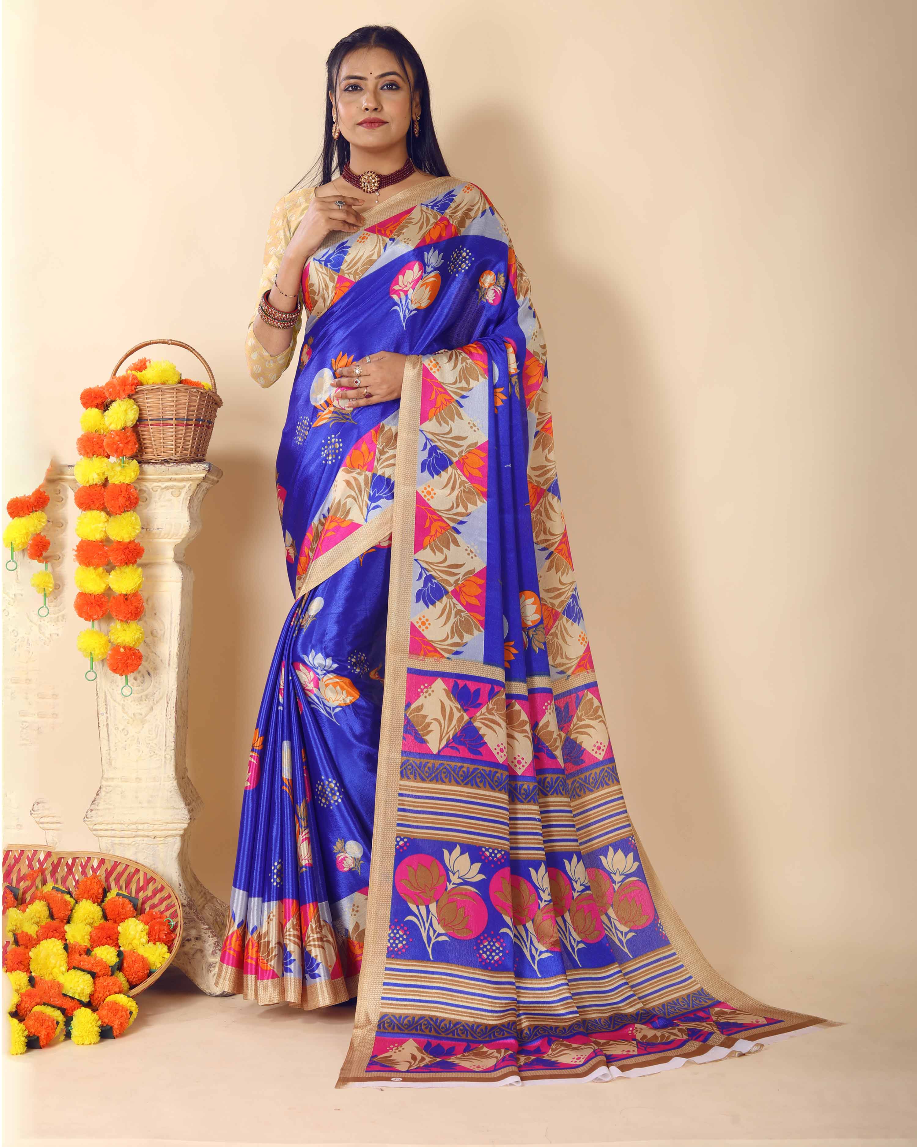 Women's Turkey Silk Print Saree and Unstitched Blouse Piece | Saree for Women | Perfect for Office work Saree | COMBO of 2 |