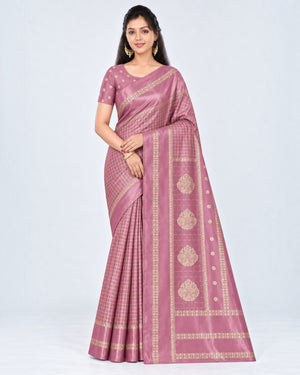 பெண்களுக்கான டர்க்கி சில்க் புடவை மற்றும் பிளவுஸ் பீஸ் – டஸ்டி ரோஸ் கோல்டு செக்ஸ் | பாரிஸ் பியூட்டி