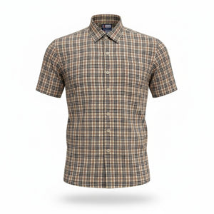 School Uniform Half Sleeve Shirt, Formal Shirt for Boys, Readymade Stitched, Fawn Checks, TN Std 6-8