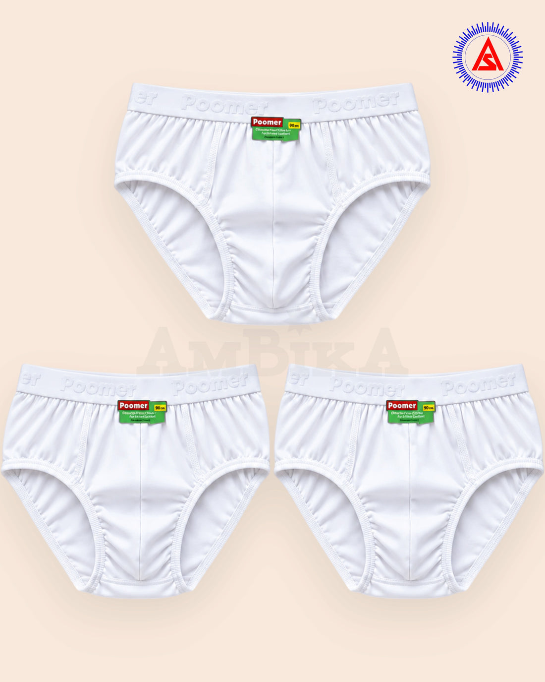 Poomer Men's Cotton Franco Briefs Pack of 3 – White