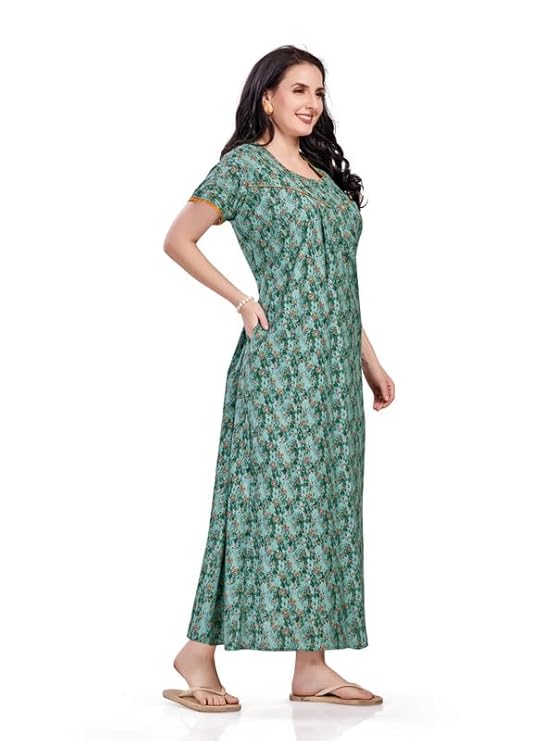 Women's Cotton Printed Nighty Night Gown Maxi | Nighty Dress with Pocket, Super Soft Comfortable | Rajasthani and Jaipuri Gown Maxi