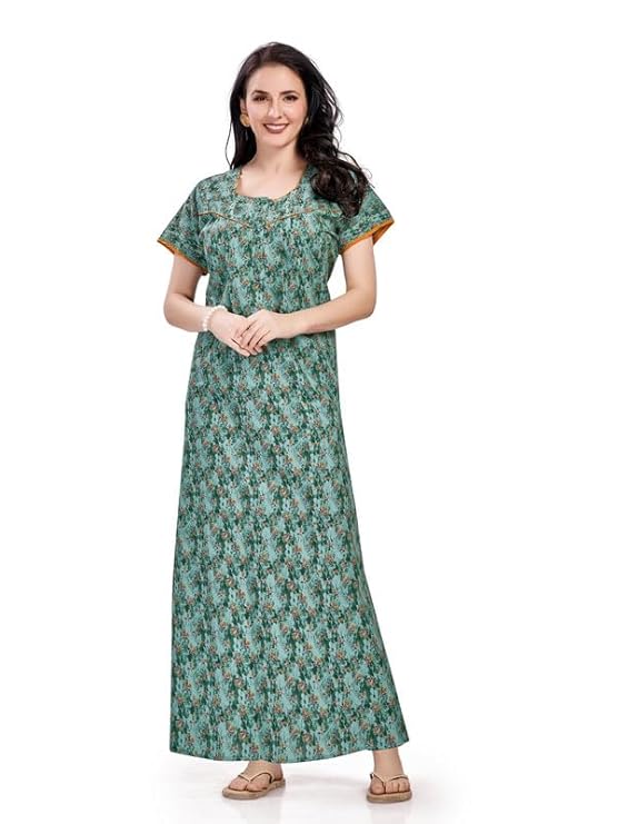 Women's Cotton Printed Nighty Night Gown Maxi | Nighty Dress with Pocket, Super Soft Comfortable | Rajasthani and Jaipuri Gown Maxi
