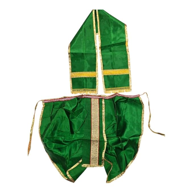 Ganesh Ji & Standing Krishna Idol Panchakacham Dhoti Towel Dress Set Green