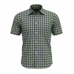 Unisex School Uniform Half Sleeve Shirt, Formal Shirt for Boys and Girls, Readymade Stitched, Green Checks, TN Std 1-5
