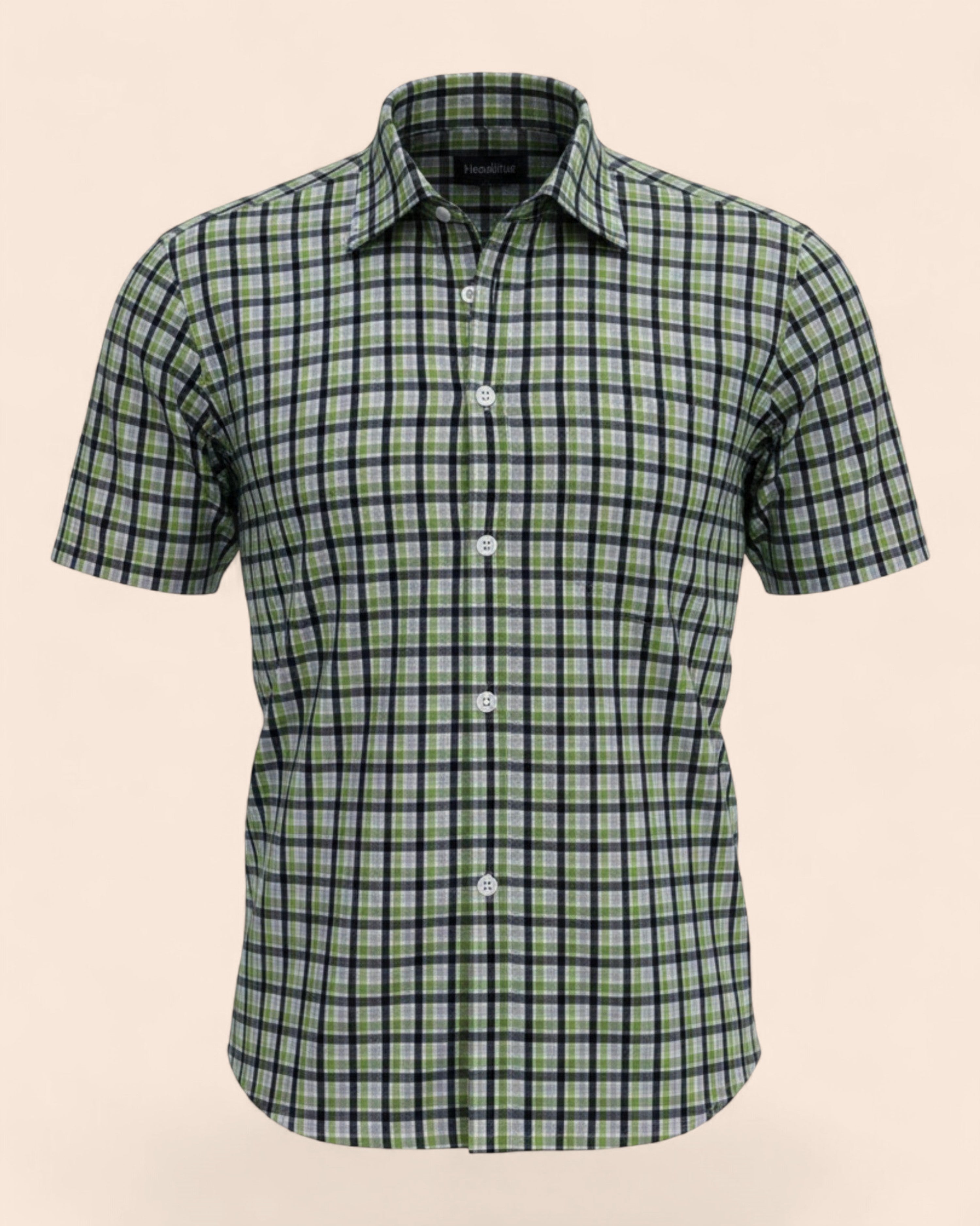Unisex School Uniform Half Sleeve Shirt, T.N GOVT Formal for Boys/Girls, Readymade Stitched, Green Check, for Students 1 to 5 Class