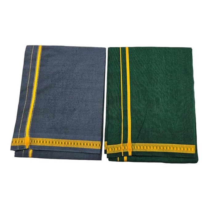 Men’s Poly Cotton Single Colour Casual Style Thalapathi Border Dhoti’s for Men’s/Fine Quality Single Dhoti’s for Men | Pooja Wear Dhoti