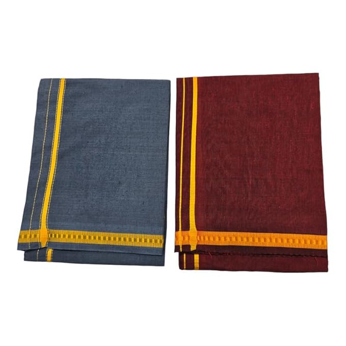 Men’s Poly Cotton Single Colour Casual Style Thalapathi Border Dhoti’s for Men’s/Fine Quality Single Dhoti’s for Men | Pooja Wear Dhoti