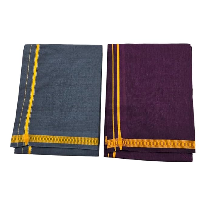 Men’s Poly Cotton Single Colour Casual Style Thalapathi Border Dhoti’s for Men’s/Fine Quality Single Dhoti’s for Men | Pooja Wear Dhoti