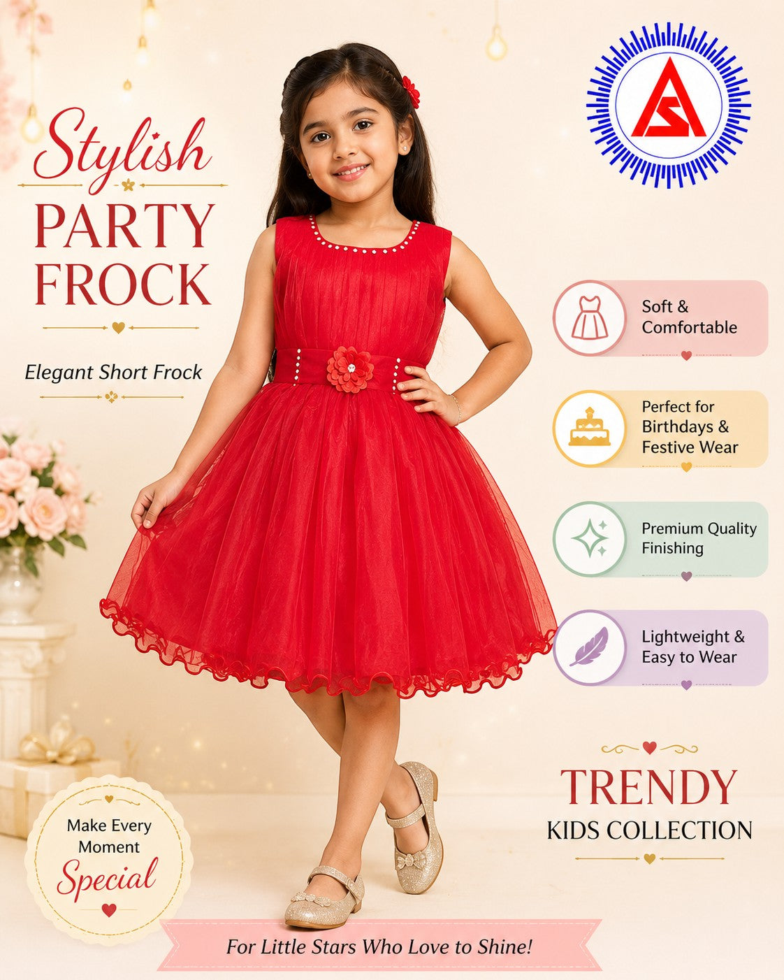 girls-red-sleeve-net-party-frock.