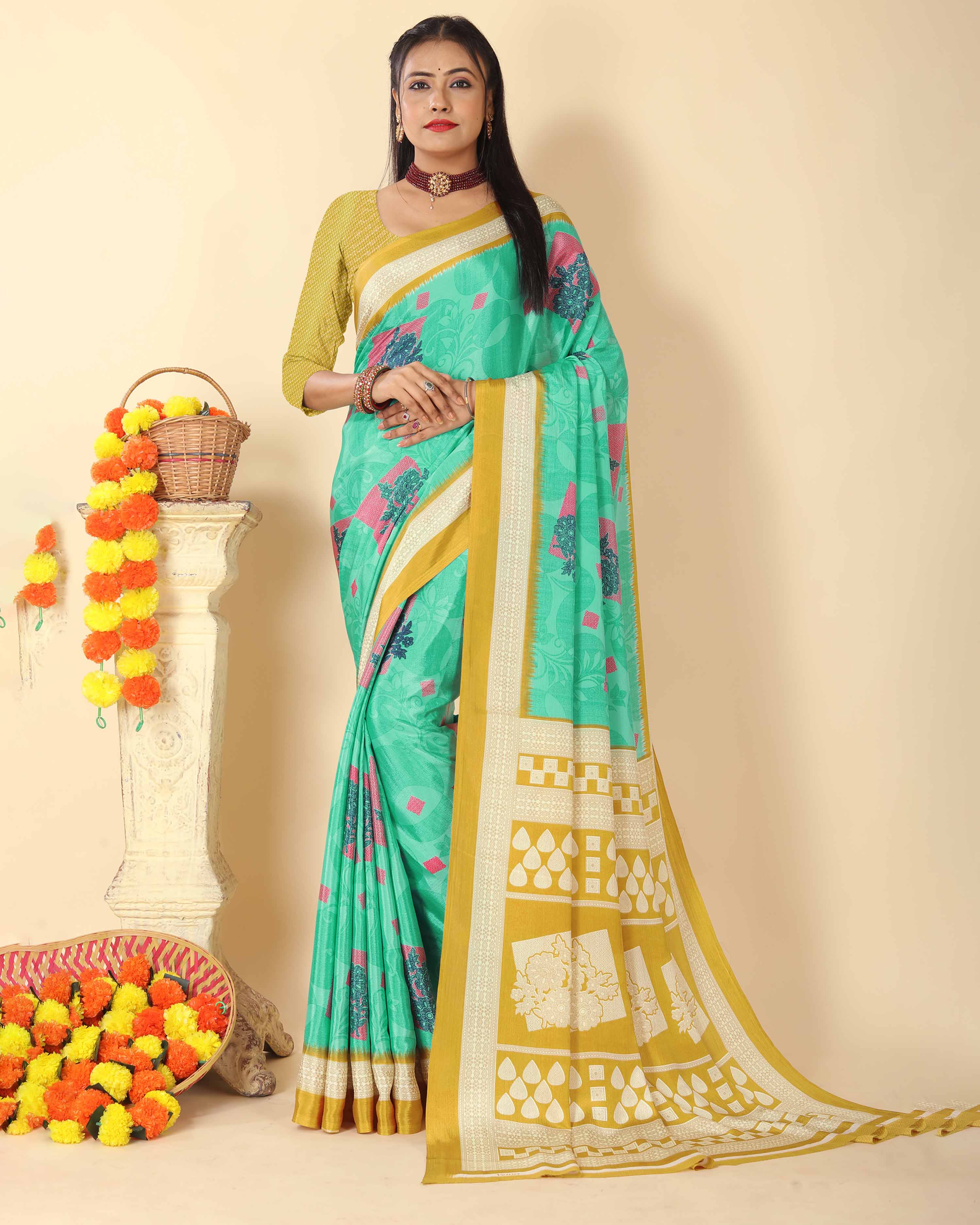 Women's Turkey Silk Print Saree and Unstitched Blouse Piece | Saree for Women | Perfect for Office work Saree | COMBO of 2 |