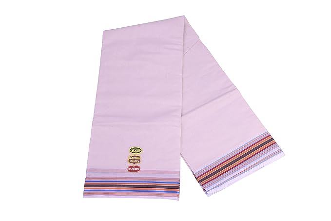 Men’s Cotton Panchakacham 9×5 with Big Ice Cream Border – Unbleached Off-White Dhoti & Towel Set, Dhoti 4 m, Towel 2.2 m