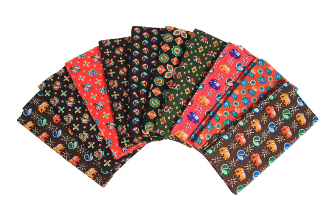 Kalamkari Blouse Piece Material 1 metre | Multicolour Print (PACK Of 10)