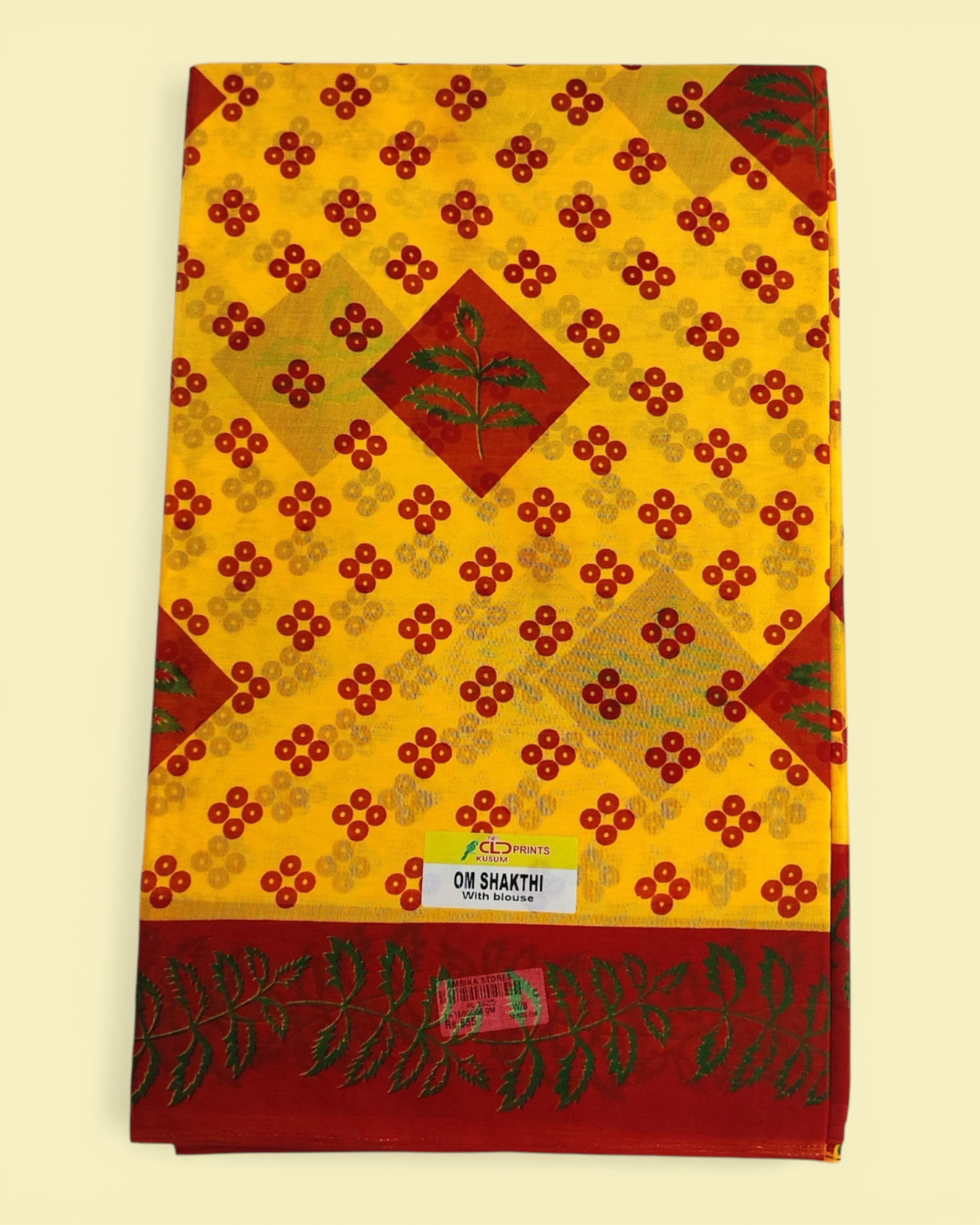 Women's Poly Cotton Printed Mazhai Vaanam Om Skathi Saree, Amman Swamy, Women Saree with Unstitched Blouse Piece
