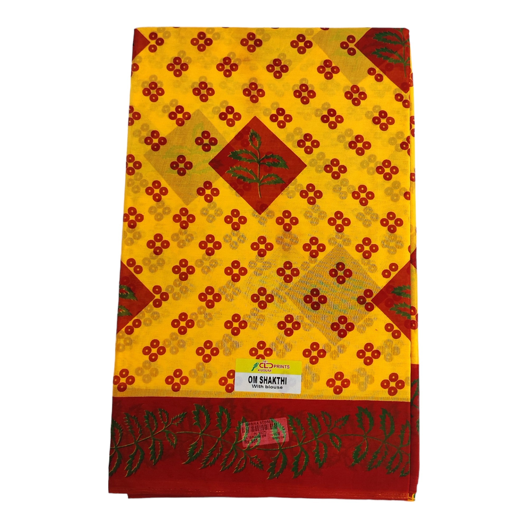 Women's Poly Cotton Printed Mazhai Vaanam Om Skathi Saree, Amman Swamy, Women Saree with Unstitched Blouse Piece