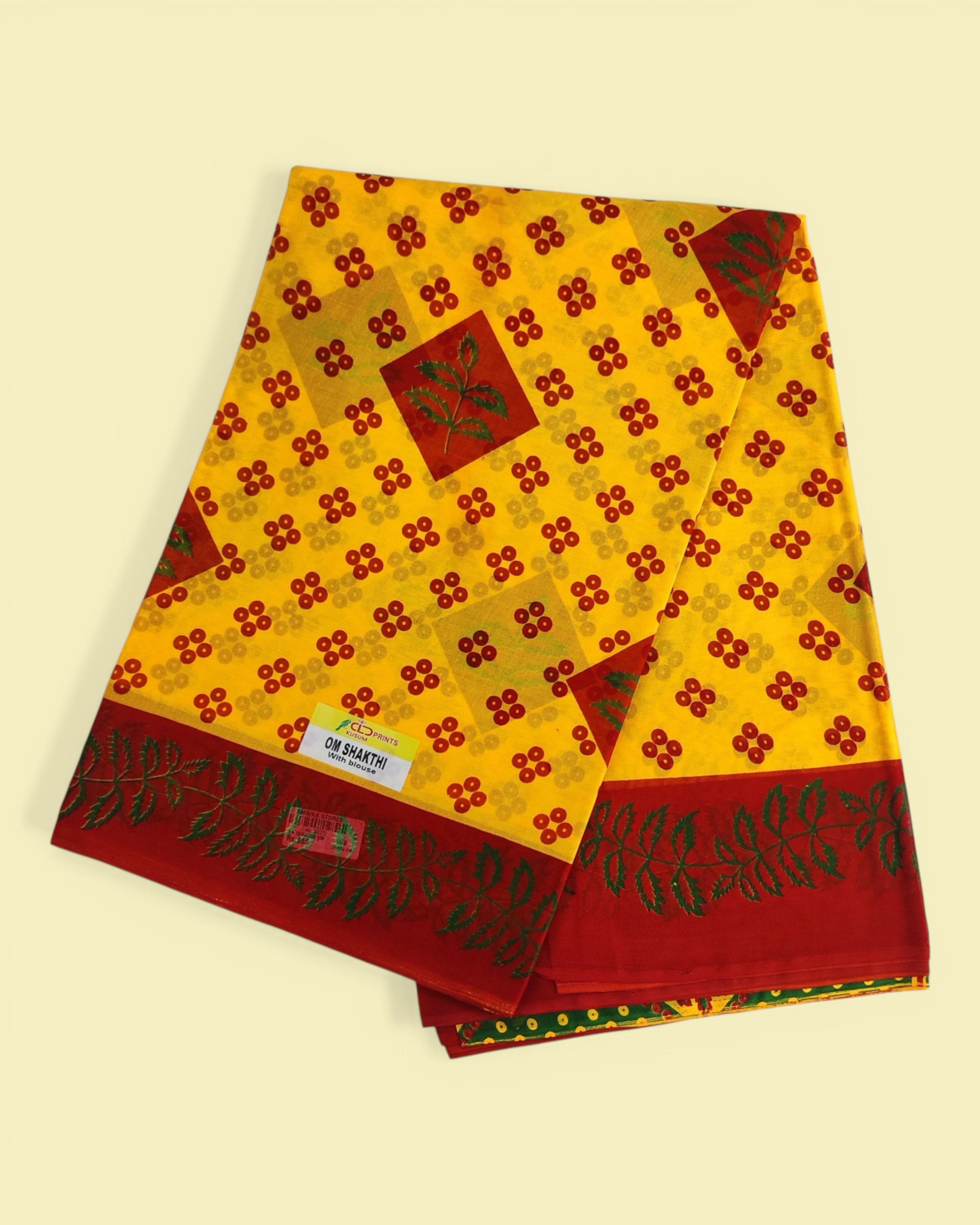 Women's Poly Cotton Printed Mazhai Vaanam Om Skathi Saree, Amman Swamy, Women Saree with Unstitched Blouse Piece