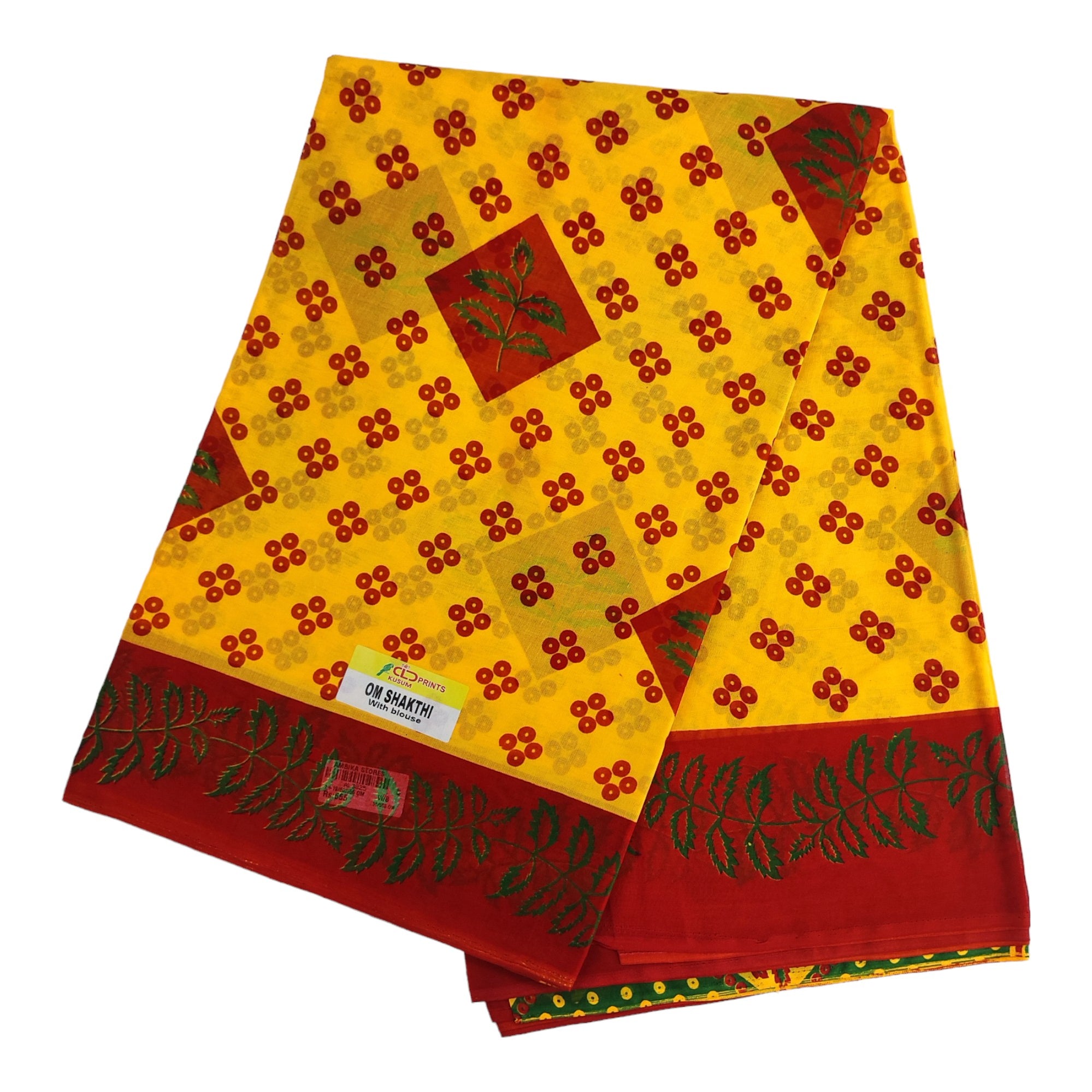 Women's Poly Cotton Printed Mazhai Vaanam Om Skathi Saree, Amman Swamy, Women Saree with Unstitched Blouse Piece
