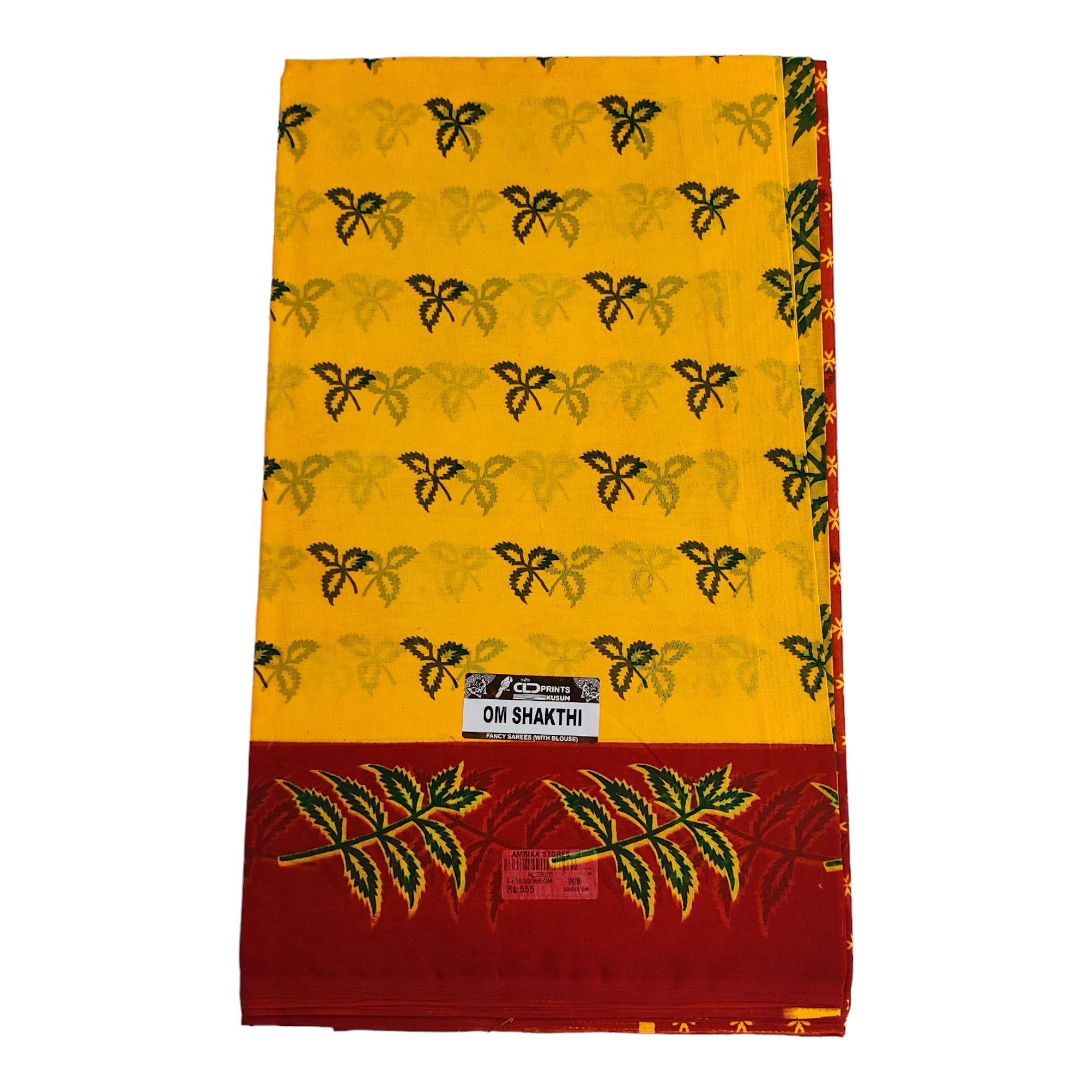 Women's Poly Cotton Printed Mazhai Vaanam Om Skathi Saree, Amman Swamy, Women Saree with Unstitched Blouse Piece