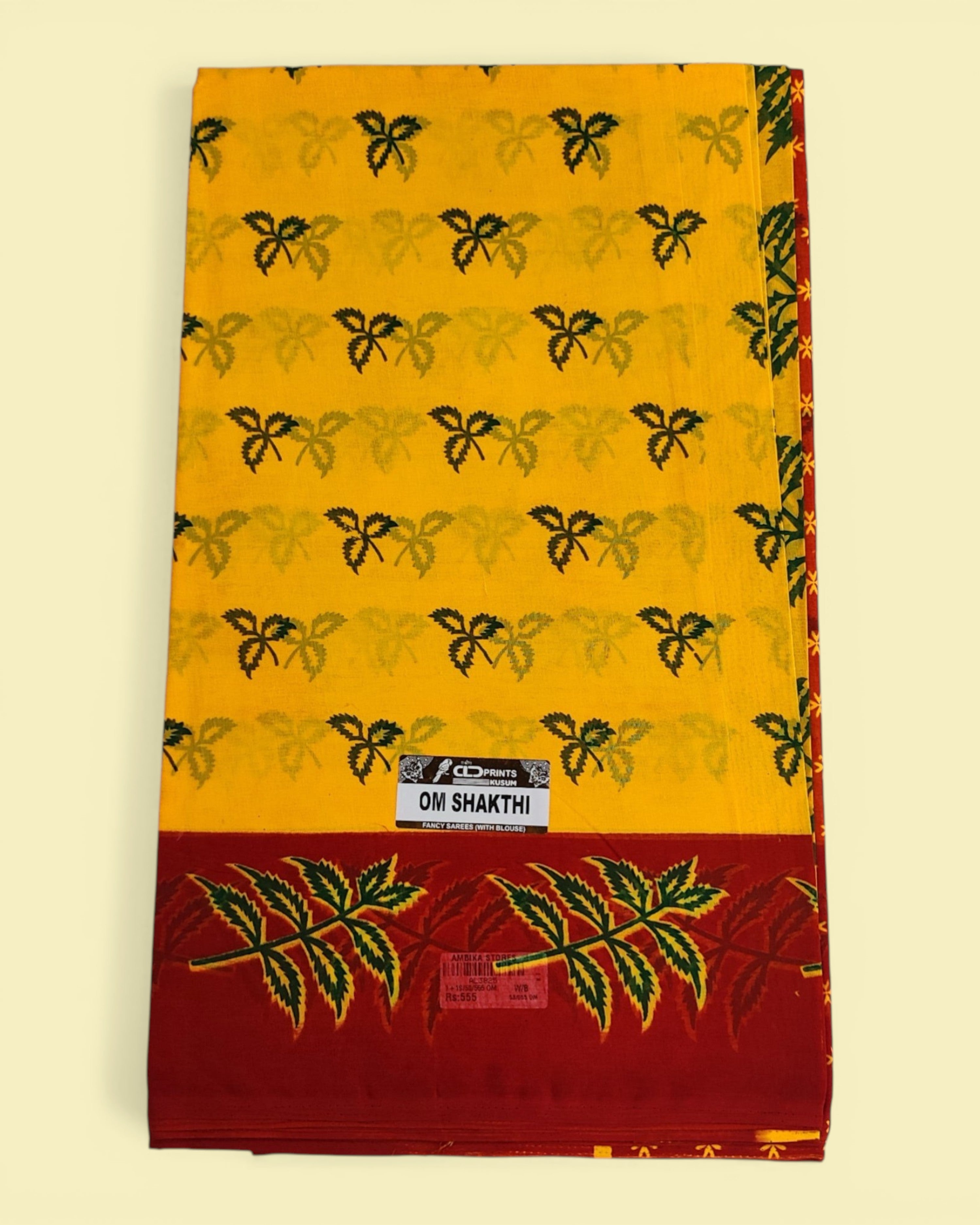 Women's Poly Cotton Printed Mazhai Vaanam Om Skathi Saree, Amman Swamy, Women Saree with Unstitched Blouse Piece