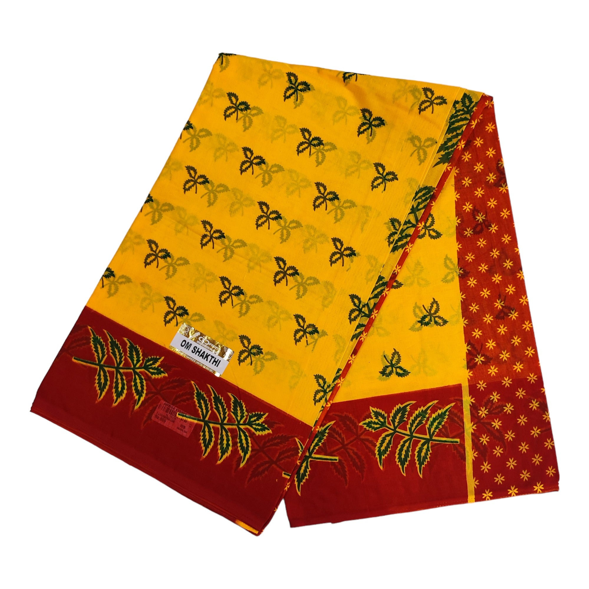 Women's Poly Cotton Printed Mazhai Vaanam Om Skathi Saree, Amman Swamy, Women Saree with Unstitched Blouse Piece