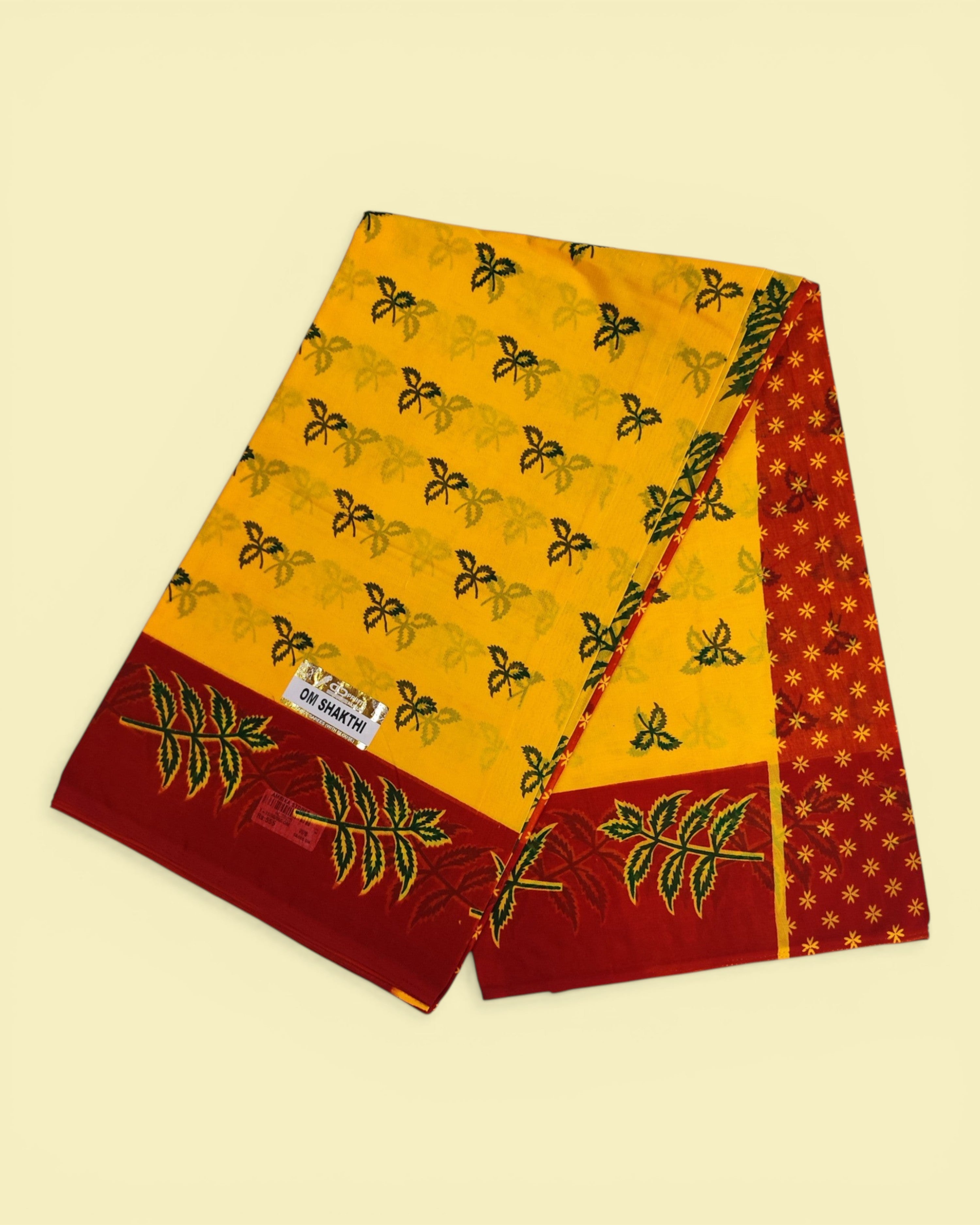 Women's Poly Cotton Printed Mazhai Vaanam Om Skathi Saree, Amman Swamy, Women Saree with Unstitched Blouse Piece