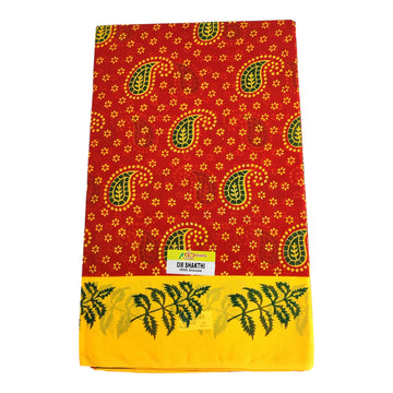 Women's Poly Cotton Printed Mazhai Vaanam Om Skathi Saree, Amman Swamy, Women Saree with Unstitched Blouse Piece
