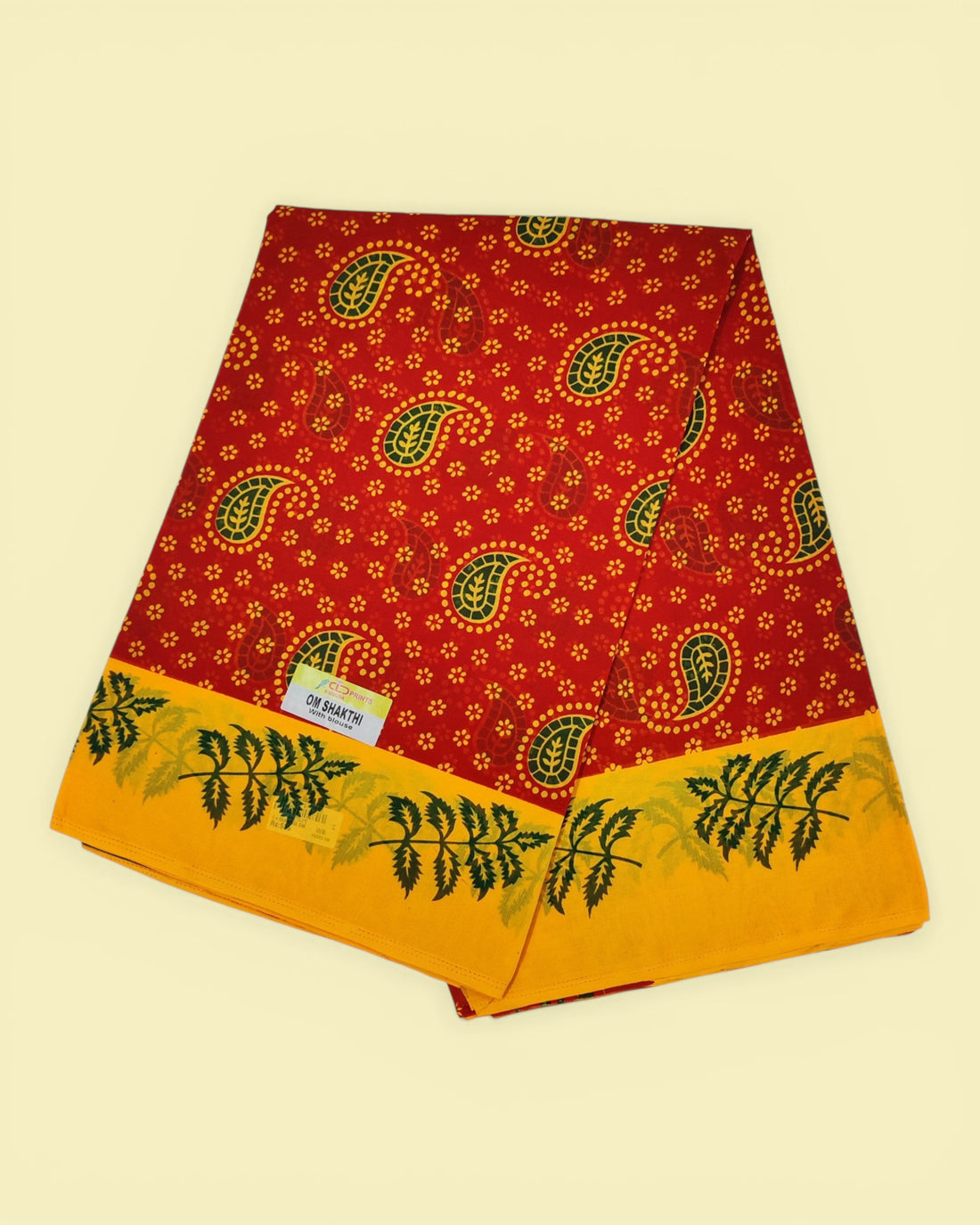 Women's Poly Cotton Printed Mazhai Vaanam Om Skathi Saree, Amman Swamy, Women Saree with Unstitched Blouse Piece