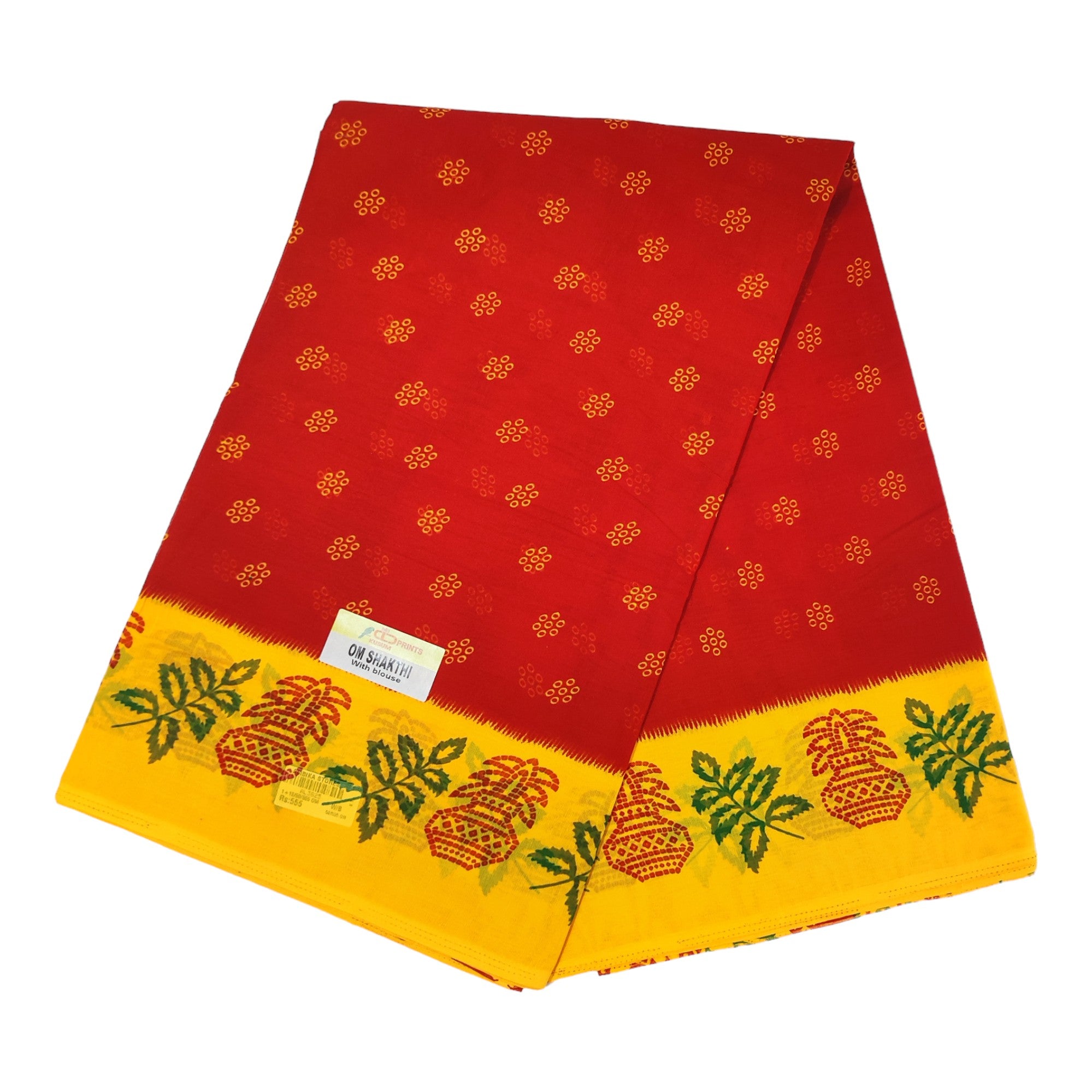 Women's Poly Cotton Printed Mazhai Vaanam Om Skathi Saree, Amman Swamy, Women Saree with Unstitched Blouse Piece