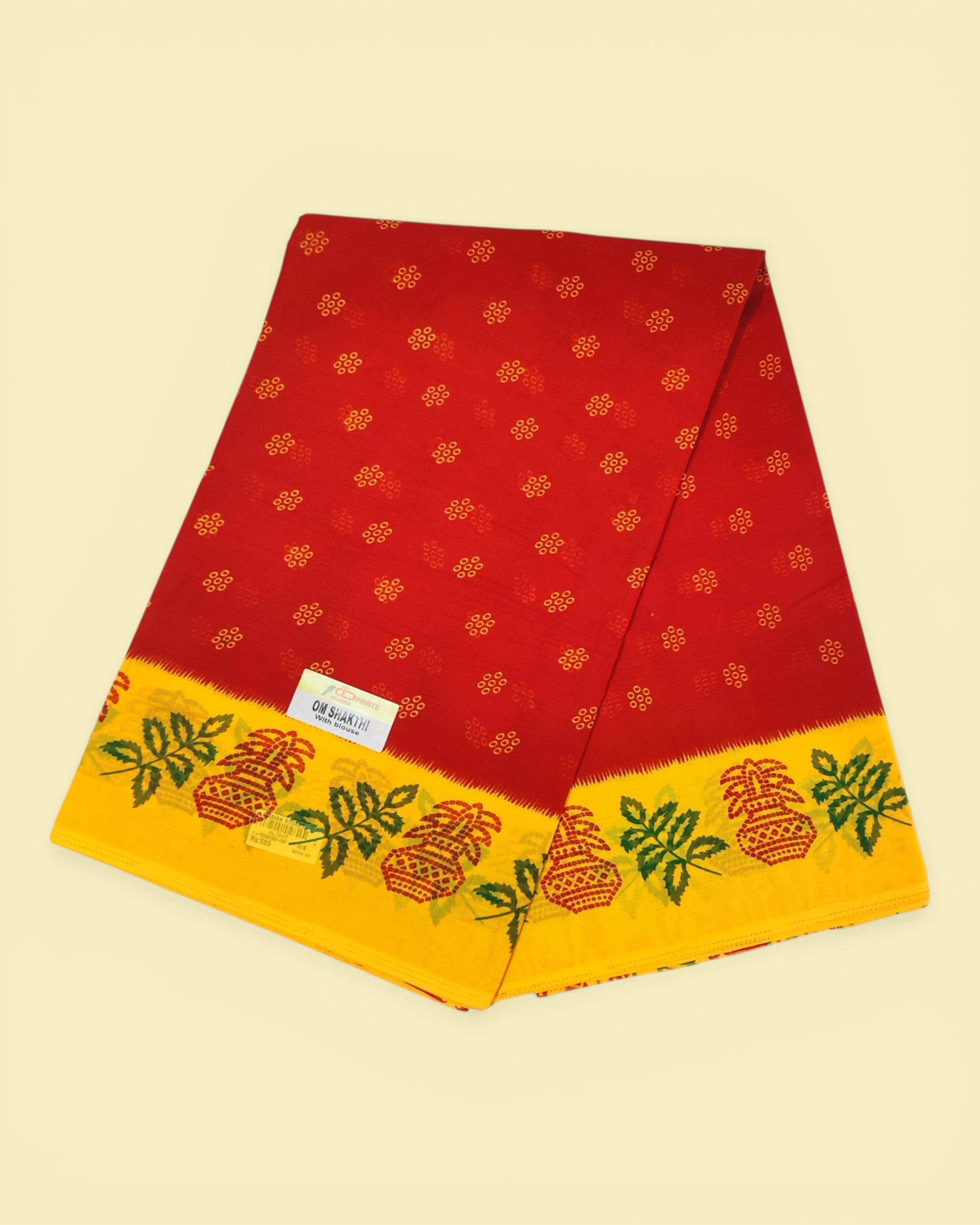 Women's Poly Cotton Printed Mazhai Vaanam Om Skathi Saree, Amman Swamy, Women Saree with Unstitched Blouse Piece