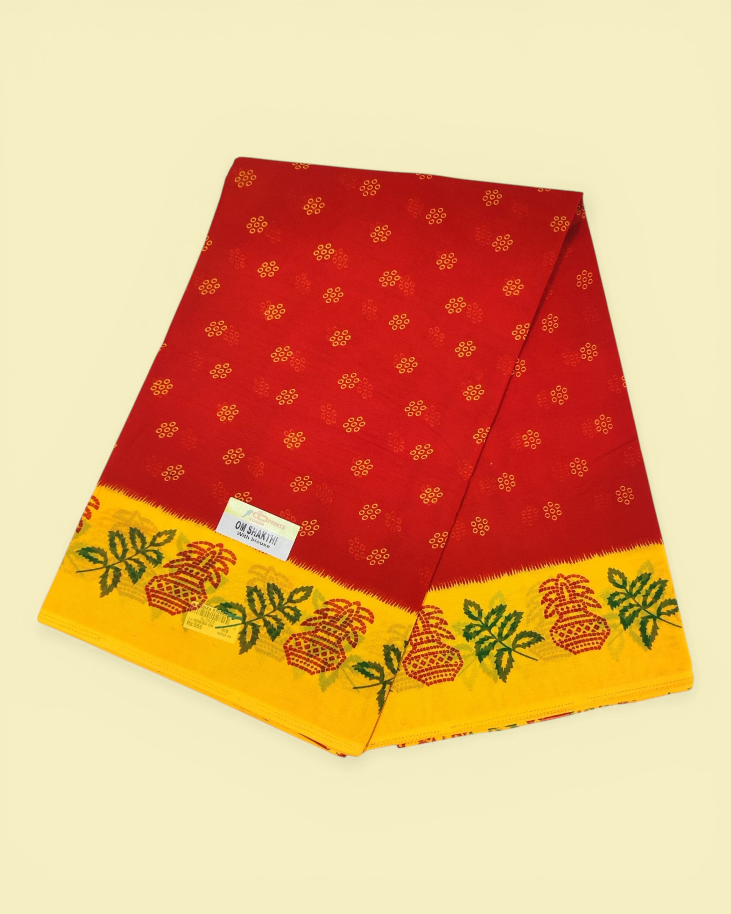 Women's Poly Cotton Printed Mazhai Vaanam Om Skathi Saree, Amman Swamy, Women Saree with Unstitched Blouse Piece