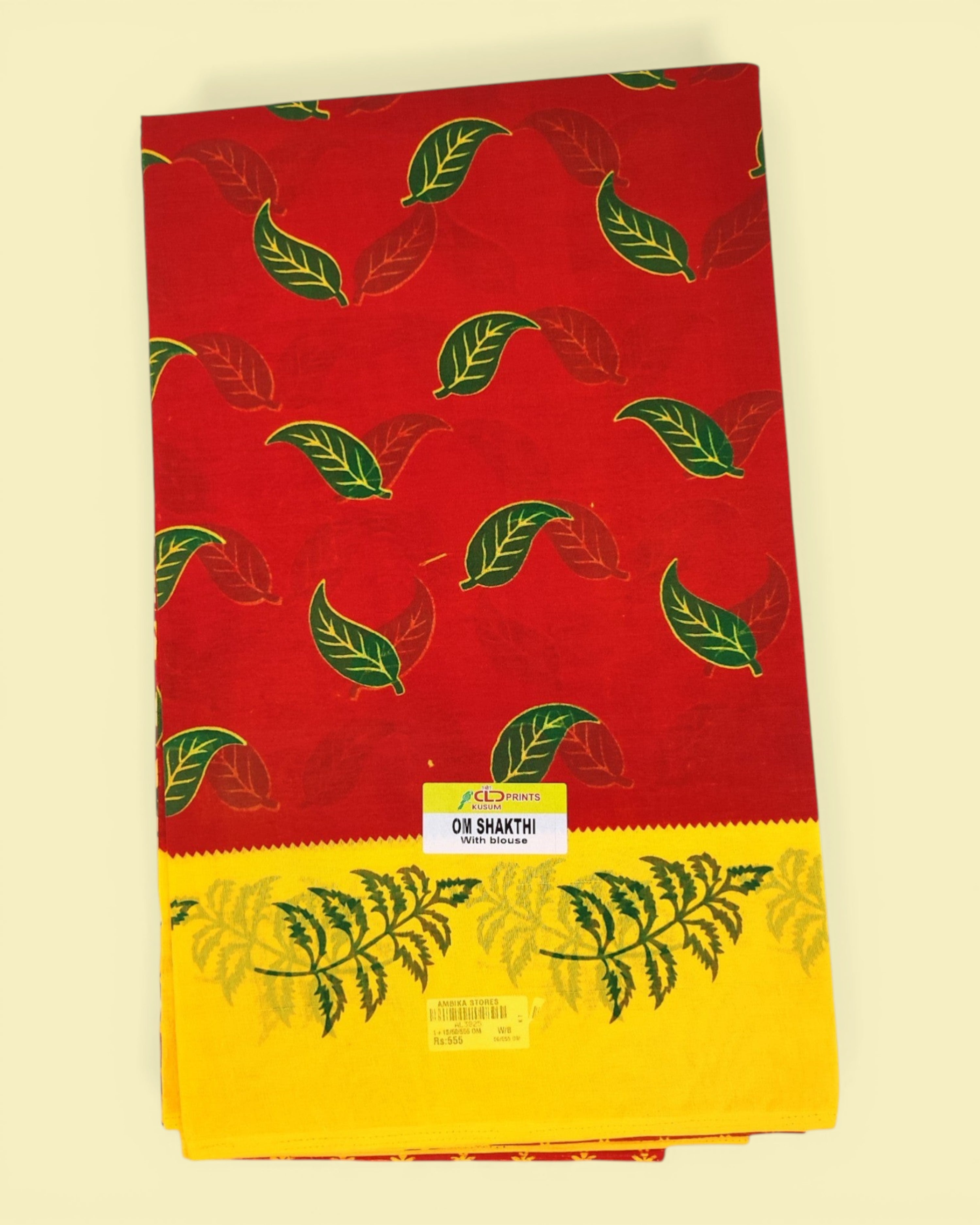 Women's Poly Cotton Printed Mazhai Vaanam Om Skathi Saree, Amman Swamy, Women Saree with Unstitched Blouse Piece