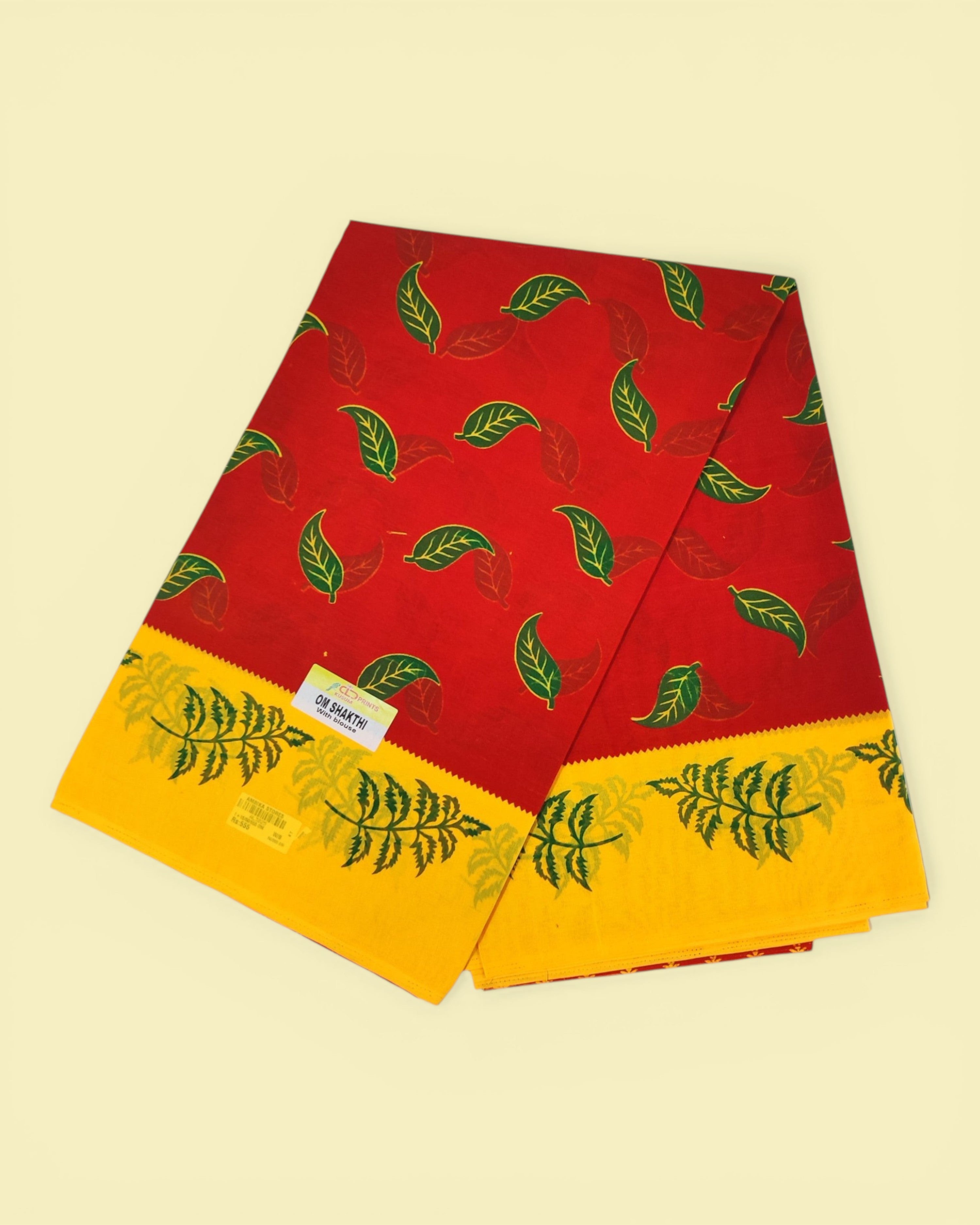 Women's Poly Cotton Printed Mazhai Vaanam Om Skathi Saree, Amman Swamy, Women Saree with Unstitched Blouse Piece