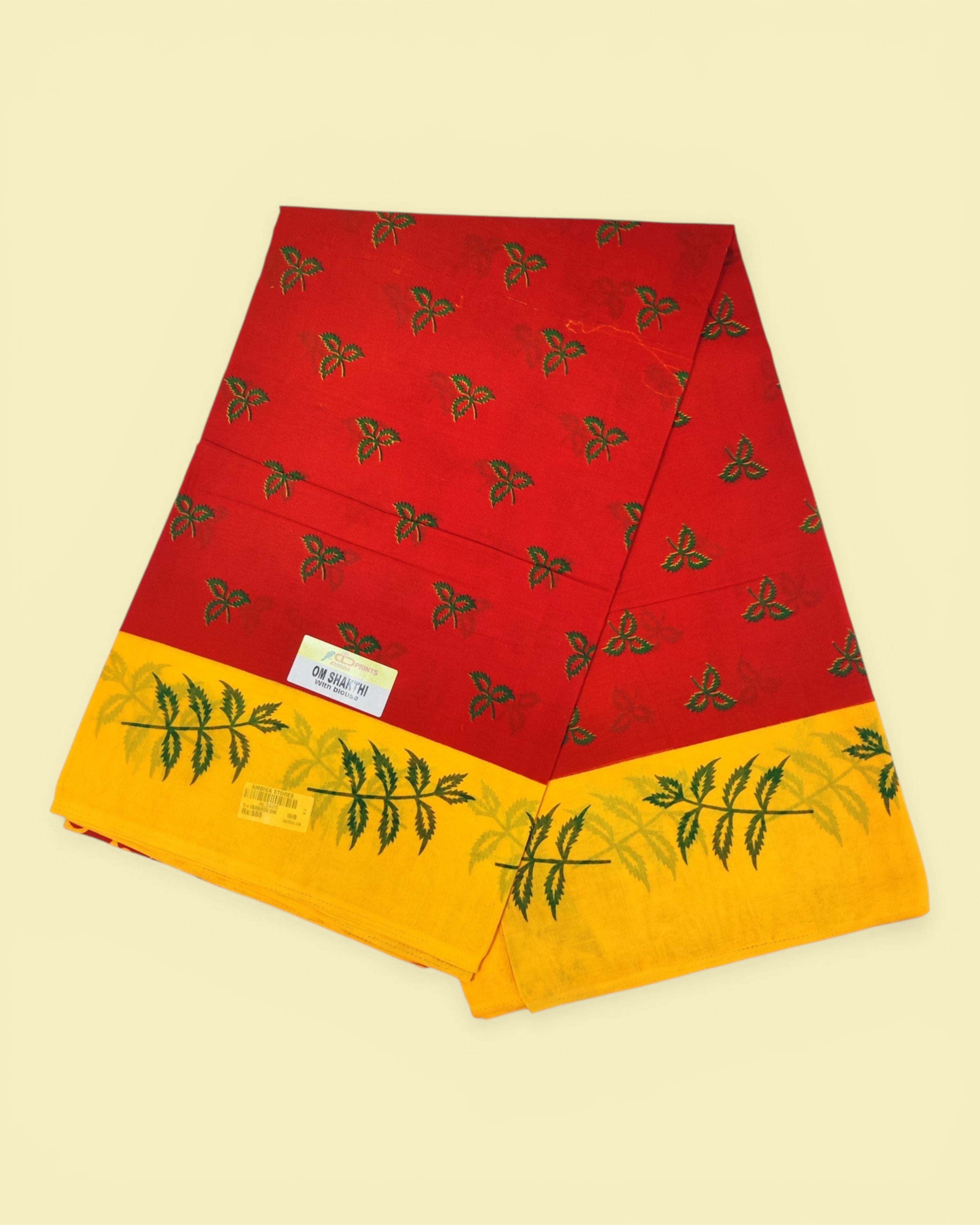 Women's Poly Cotton Printed Mazhai Vaanam Om Skathi Saree, Amman Swamy, Women Saree with Unstitched Blouse Piece