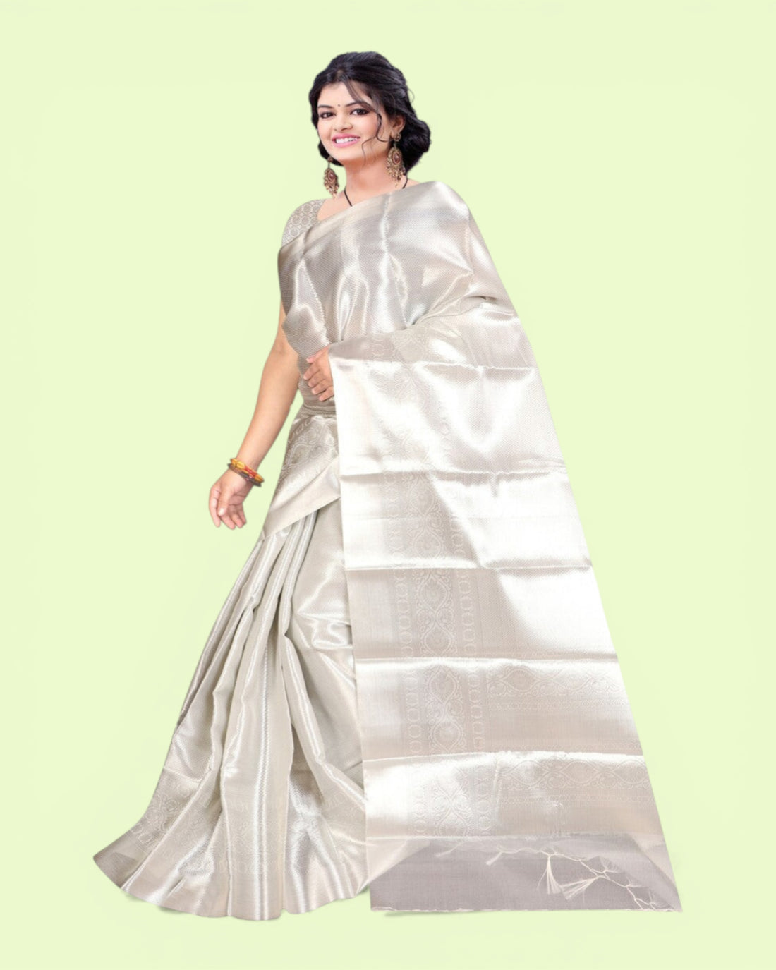 Women's Heavy Tissue Silk Silver Zari Saree with Blouse Piece