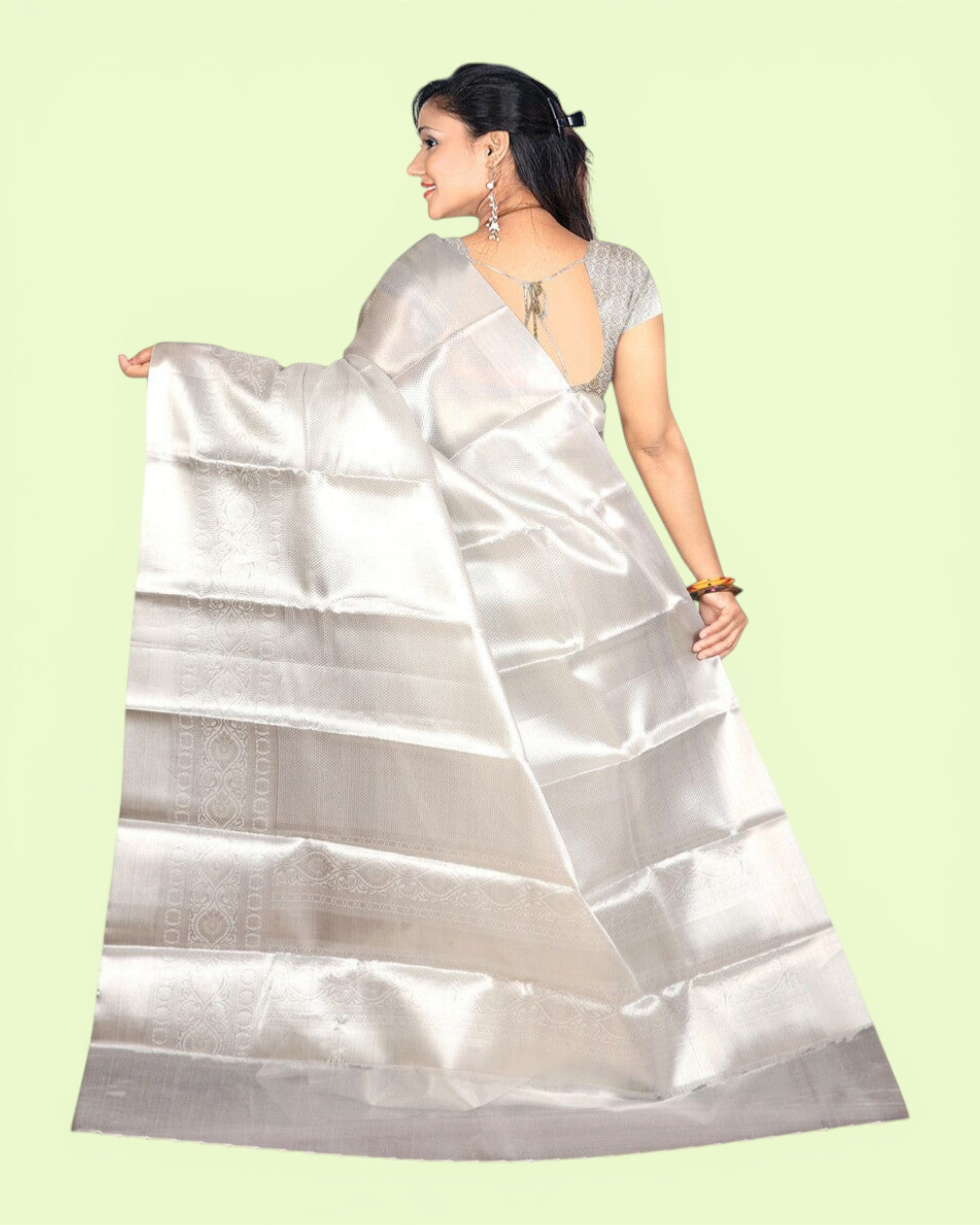 Women's Heavy Tissue Silk Silver Zari Saree with Blouse Piece