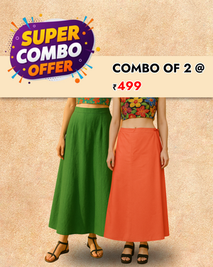 Women's Pure Cotton Saree Readymade Inskirt | Saree Petticoats (COMBO OF 2)