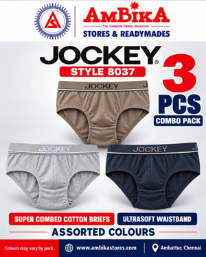 Jockey 8037 Modern Classic Super Combed Cotton Briefs Pack of 3 – Assorted Colours