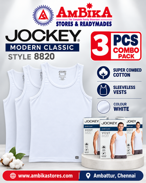 Jockey 8820 Modern Classic Super Combed Cotton Sleeveless Vests Pack of 3 – White