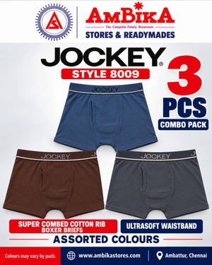 Jockey 8009 Men's Super Combed Cotton Rib Solid Boxer Brief with Ultrasoft Waistband (Pack of 3)