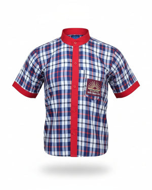 Kendriya Vidyalaya School Uniform Shirt, Half Sleeves Collar Shirt for Boys & Girls, Cotton Blend, Red & White Check, Class I to V