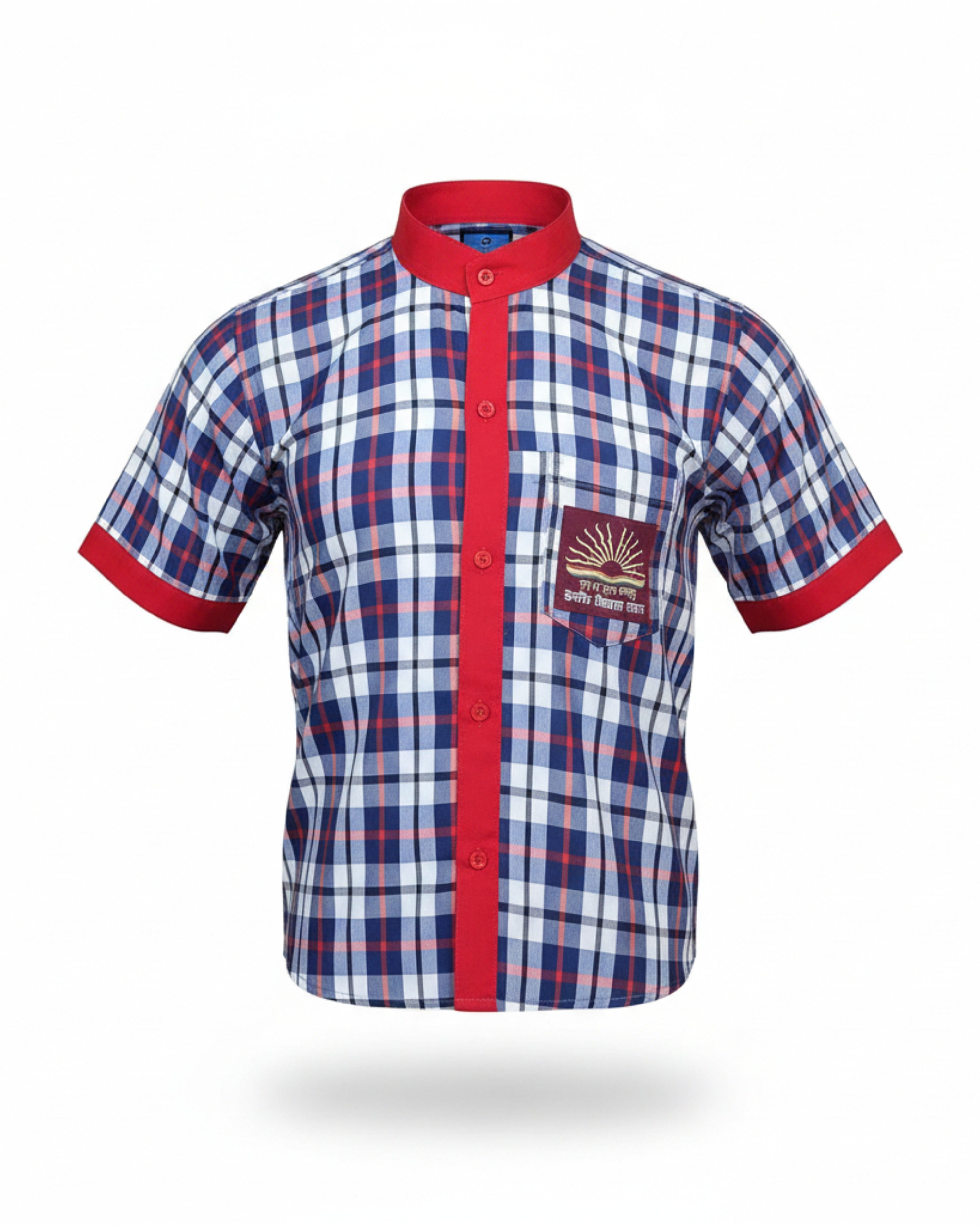 Kendriya Vidyalaya School Uniform Shirt, Half Sleeves Collar Shirt for Boys & Girls, Cotton Blend, Red & White Check, Class I to V