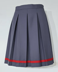 Kendriya Vidyalaya (KV) Girls School Uniform Skirt, Terrycotton, One Side Pleated, Red Stripe