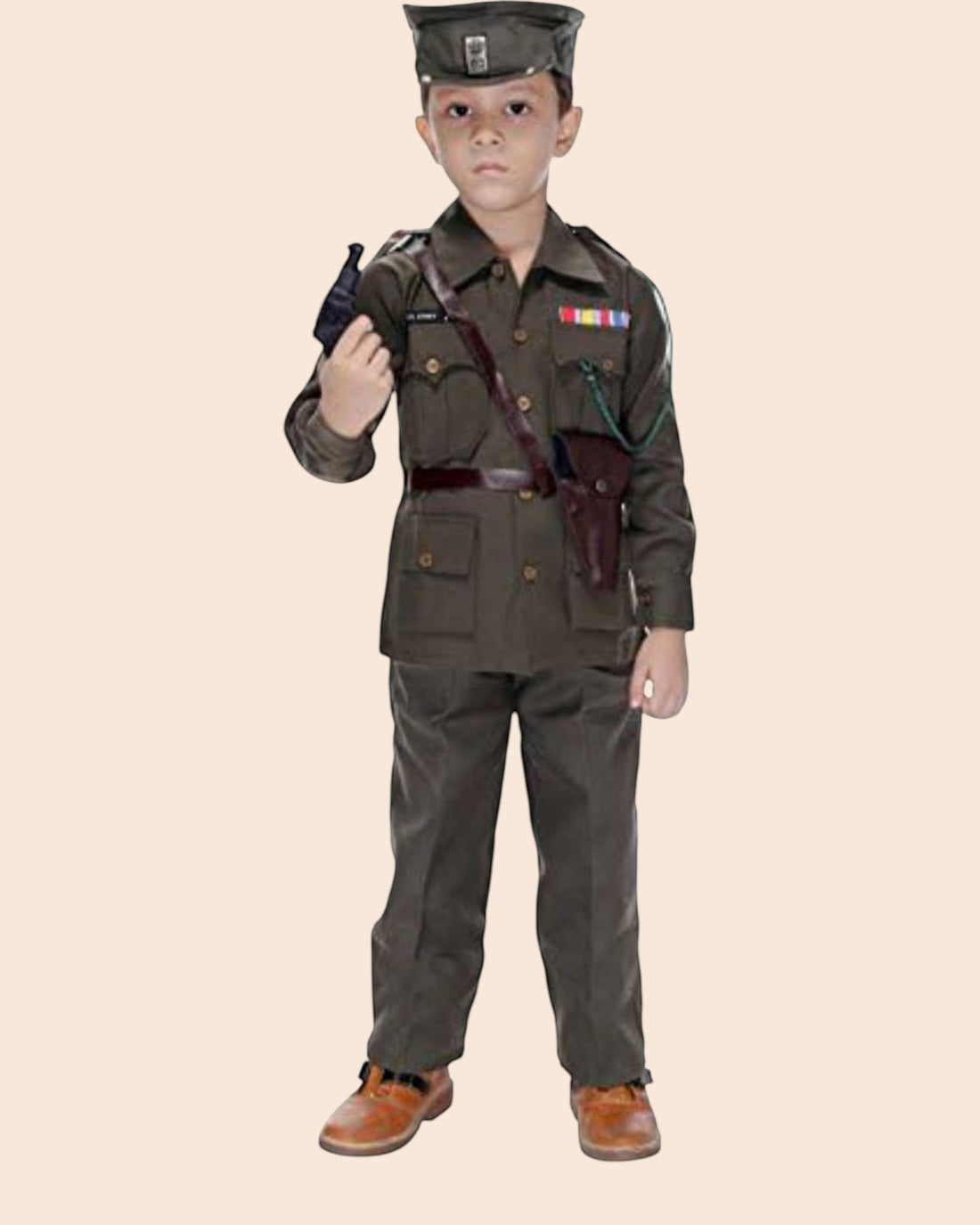 Kids Indian Army Soldier Fancy Dress Costume – Olive Green Military Uniform for Boys & Girls