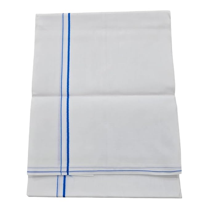 Pure Cotton White Dhoti With Colored Small Border for Men's | Dhoti for Pooja, Weddings and Other Festive Occasions - Size- 4 Mulam (2.0 MTR)