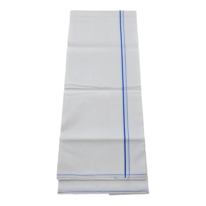 Pure Cotton White Dhoti With Colored Small Border for Men's | Dhoti for Pooja, Weddings and Other Festive Occasions - Size- 4 Mulam (2.0 MTR)
