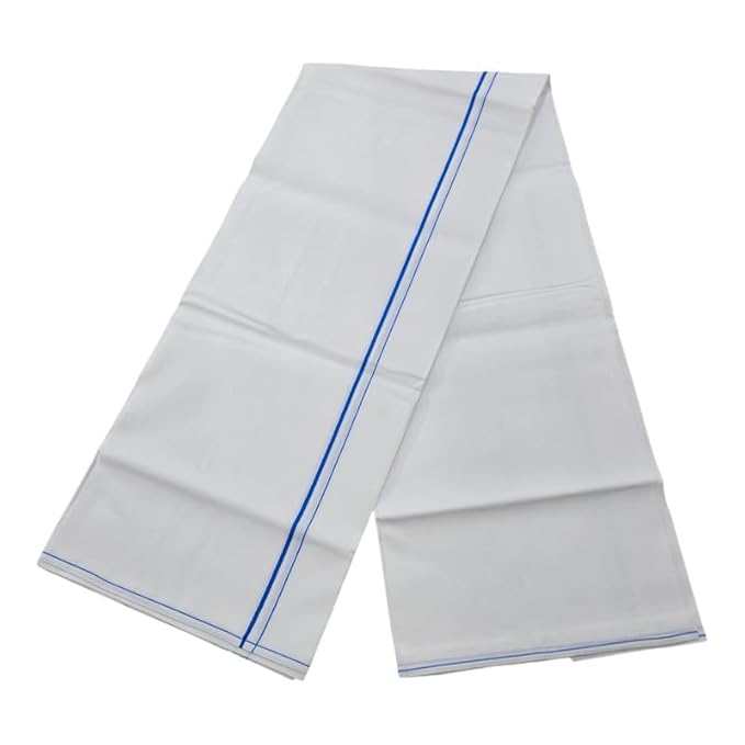 Pure Cotton White Dhoti With Colored Small Border for Men's | Dhoti for Pooja, Weddings and Other Festive Occasions - Size- 4 Mulam (2.0 MTR)