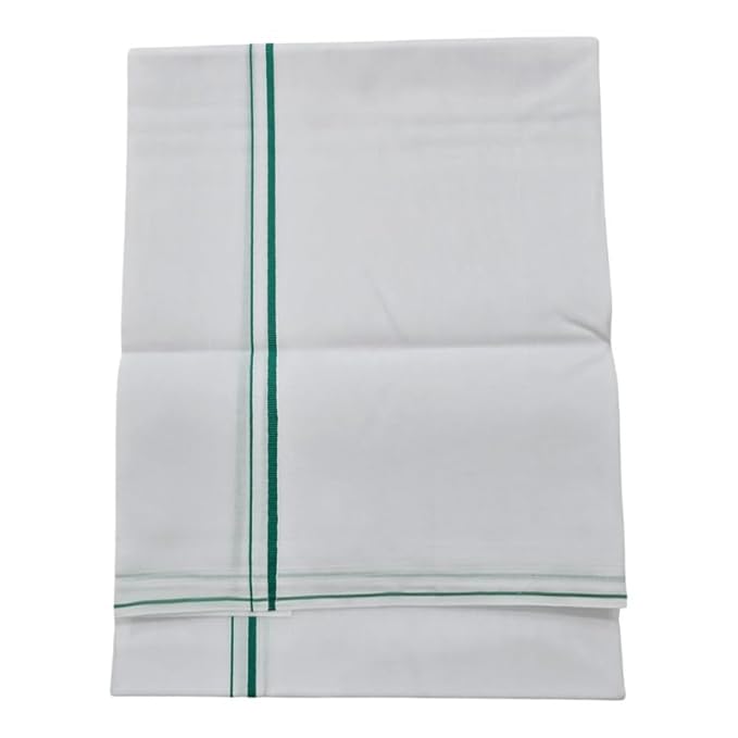 Pure Cotton White Dhoti With Colored Small Border for Men's | Dhoti for Pooja, Weddings and Other Festive Occasions - Size- 4 Mulam (2.0 MTR)