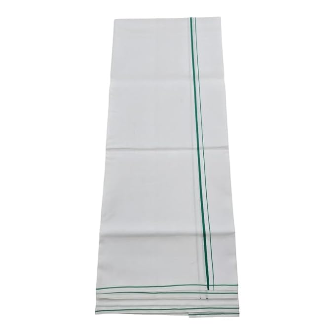 Pure Cotton White Dhoti With Colored Small Border for Men's | Dhoti for Pooja, Weddings and Other Festive Occasions - Size- 4 Mulam (2.0 MTR)