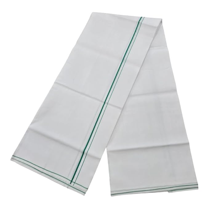 Pure Cotton White Dhoti With Colored Small Border for Men's | Dhoti for Pooja, Weddings and Other Festive Occasions - Size- 4 Mulam (2.0 MTR)