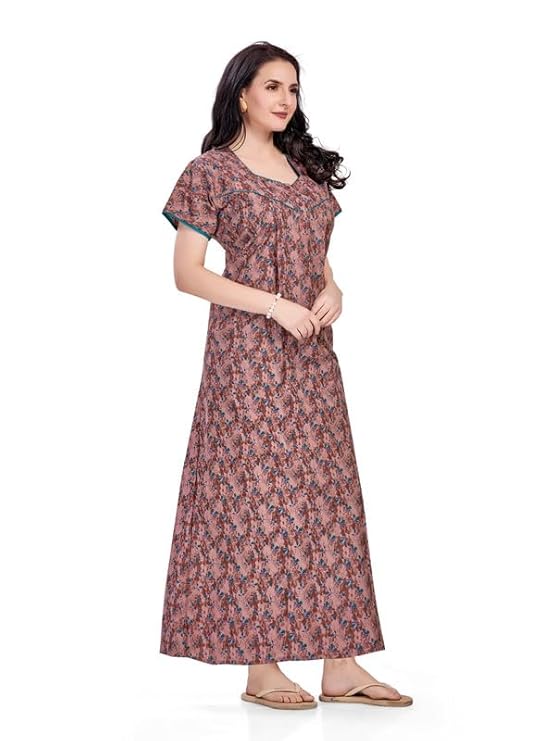 Women's Cotton Printed Nighty Night Gown Maxi | Nighty Dress with Pocket, Super Soft Comfortable | Rajasthani and Jaipuri Gown Maxi