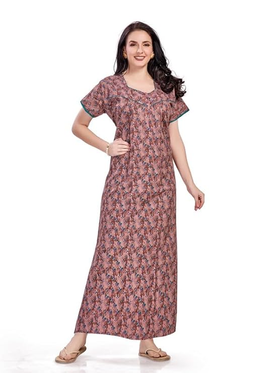 Women's Cotton Printed Nighty Night Gown Maxi | Nighty Dress with Pocket, Super Soft Comfortable | Rajasthani and Jaipuri Gown Maxi